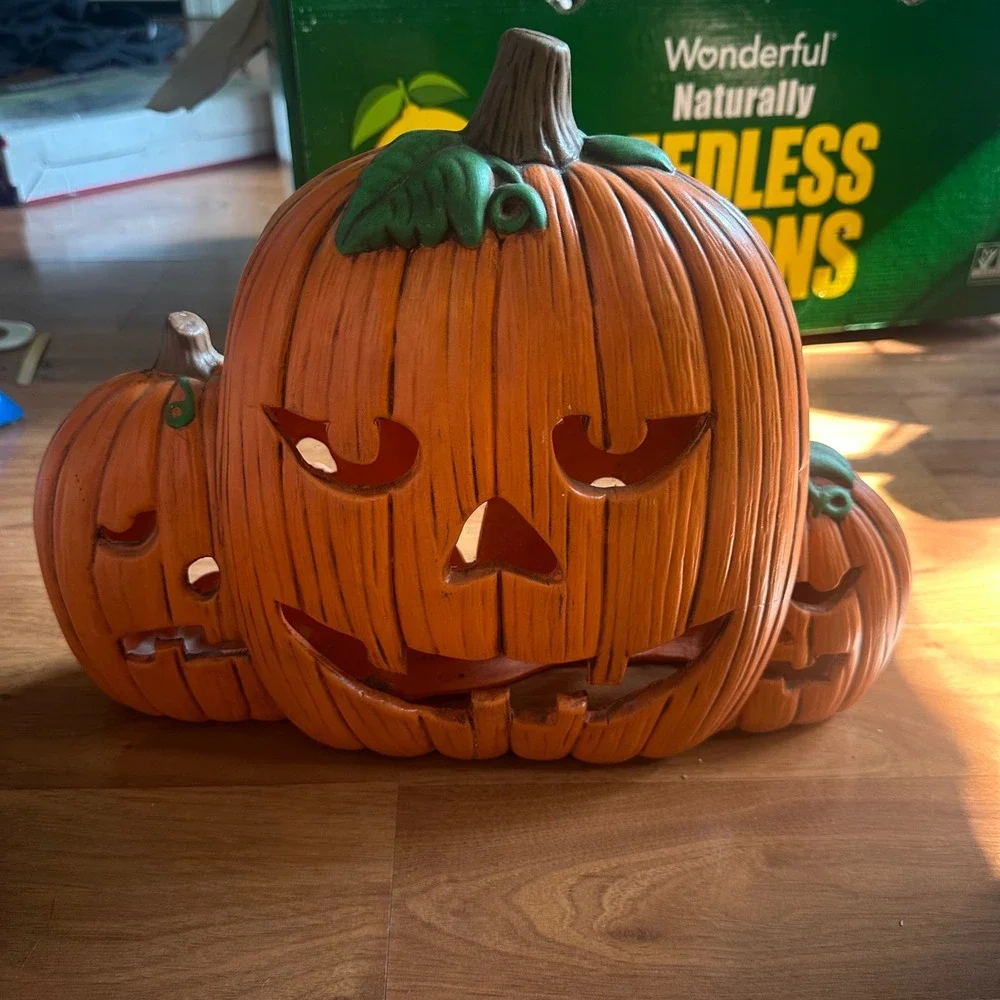 Jack O Lantern Trio Orange Halloween Pumpkin Decor Vintage